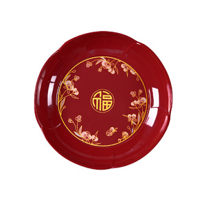 Red Fruit Plate Round Plastic Reusable For Chinese New Year Wedding Party Snack Serving Dish - Product Image 5