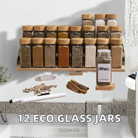 Ensemble de 12 pots à épices carrés en verre classiques de 120 ml, sans BPA, écologiques, avec couvercles en bois, pour la cuisine et la salle à manger