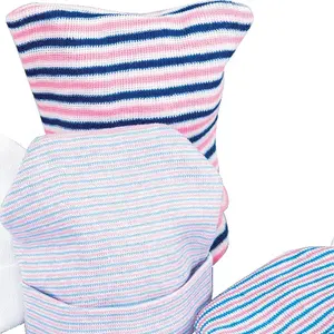 قبعة كاملة للاستخدام لجميع الفصول باللون الأبيض والأزرق والوردي مناسبة للأطفال حديثي الولادة من عمر 0 إلى 24 شهرًا بطول 11*15 سم