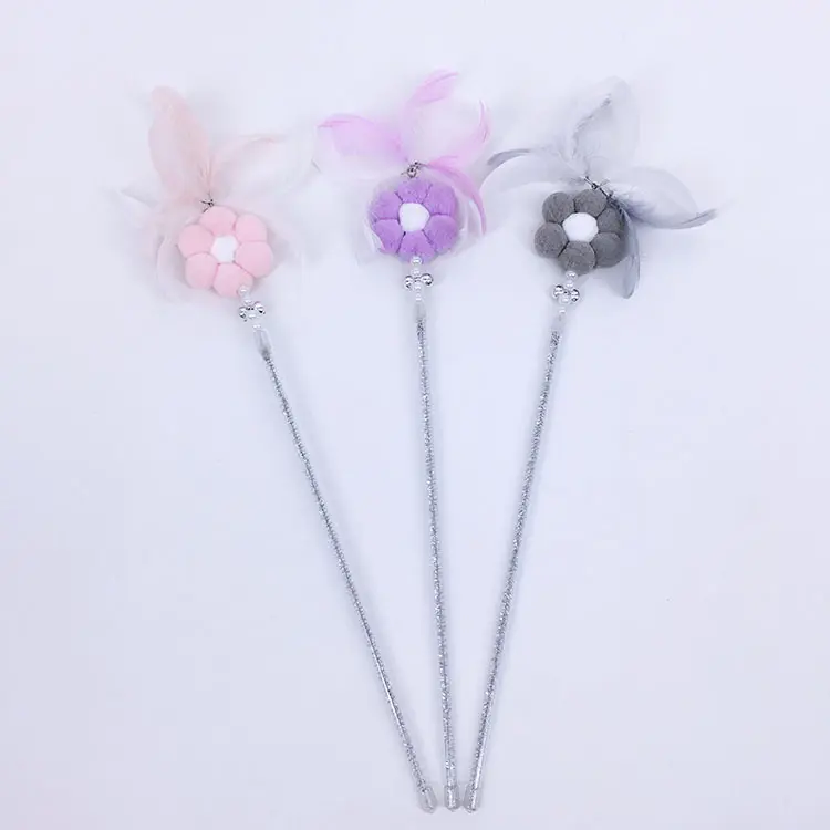 Factory direct attract cats to relieve boredom double bell petal type feather teaser cat wand exquisite fairy wand pet toys
