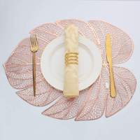 ELECDON Sets de table en vinyle en forme de feuille d'or, pour table de dîner, 6 pièces, lavables à la main, décoration pour mariage, anniversaire, fête (45x35cm)