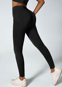 Pantalon de yoga et de fitness moulant en nylon couleur unie, longueur cheville, avec effet push-up sexy et taille haute - Product Image 5