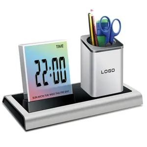 Copllent Business Gift Plastic Pen Holder LED Light Calendar Custom Pen Holder Table Business Pen Holders