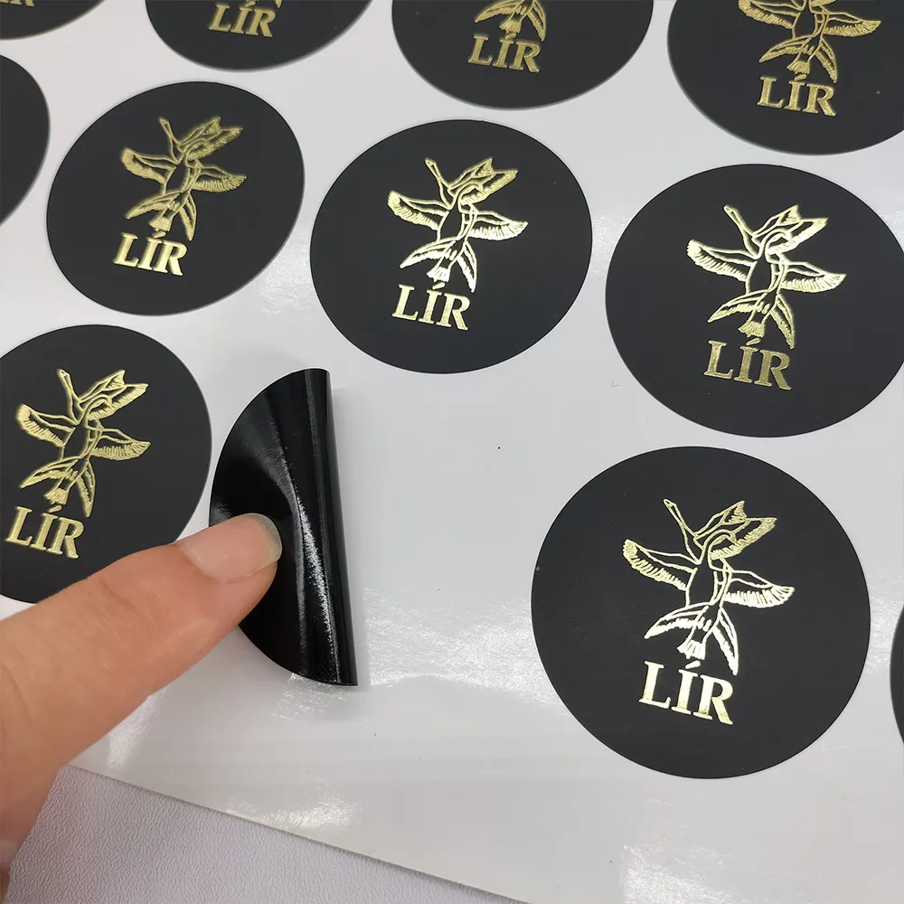 Adesivo de papel de vinil para personalização, adesivo redondo adesivo de ouro à prova d'água personalizado com logotipo impresso