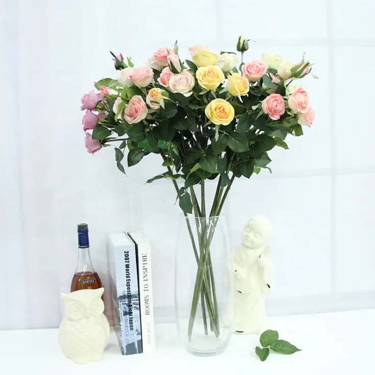 Высокое качество 5 видов цветов в наличии: 6 головок Настоящее прикосновение Роза, удостоверенные сертификатом безопасности продукции, импортируемые китайские шелковые ткани латекса искусственный цветок