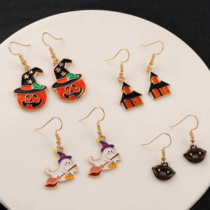 Nueva venta al por mayor de moda fantasma de Halloween calabaza sonriente colgante encanto pendientes con ajustes de gancho religioso para fiestas y regalos - Product Image 3