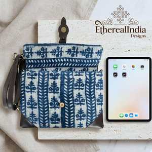 Handcrafted Indigo Block Print <b>Bag</b> Cotton Tablet Sleeve with Strap <b>Boho</b> Crossbody <b>Bag</b> Bulk Export India - Product Image 6