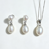 Ensemble de perles d'eau douce 8 mm AAA, forme goutte et riz, plaqué or, chaîne en argent 925, 45 cm, ensemble de bijoux en perles blanches