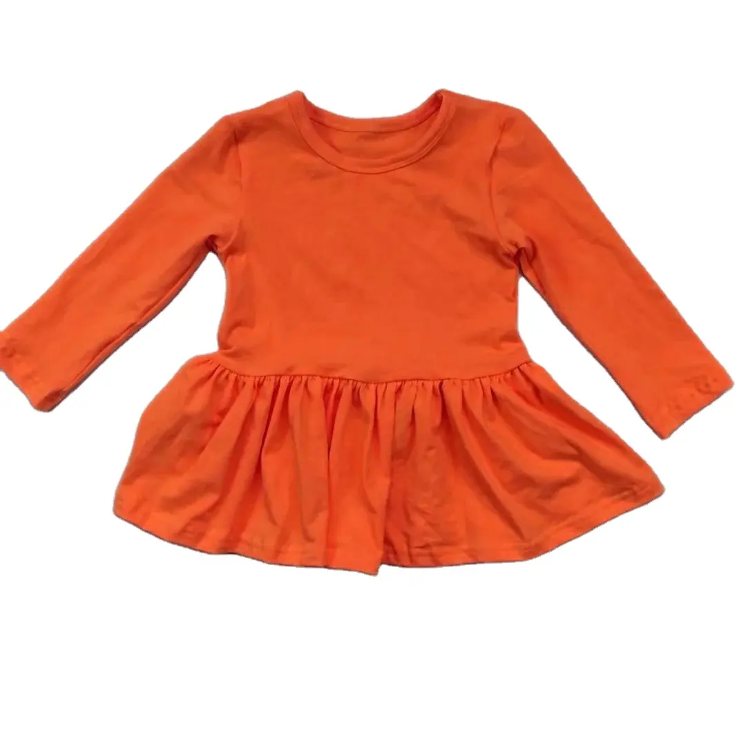 LZ2021 wholesale kid shortsleeve peplum Top orange color Cotton fashion baby girl autumn top kid t-shirts Top