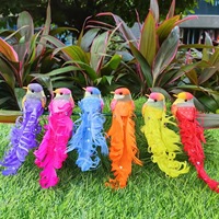 Oiseau unique en mousse à plumes artificielles multiples sur branche avec clip, ornements décoratifs faits à la main pour arbres et couronnes de jardin