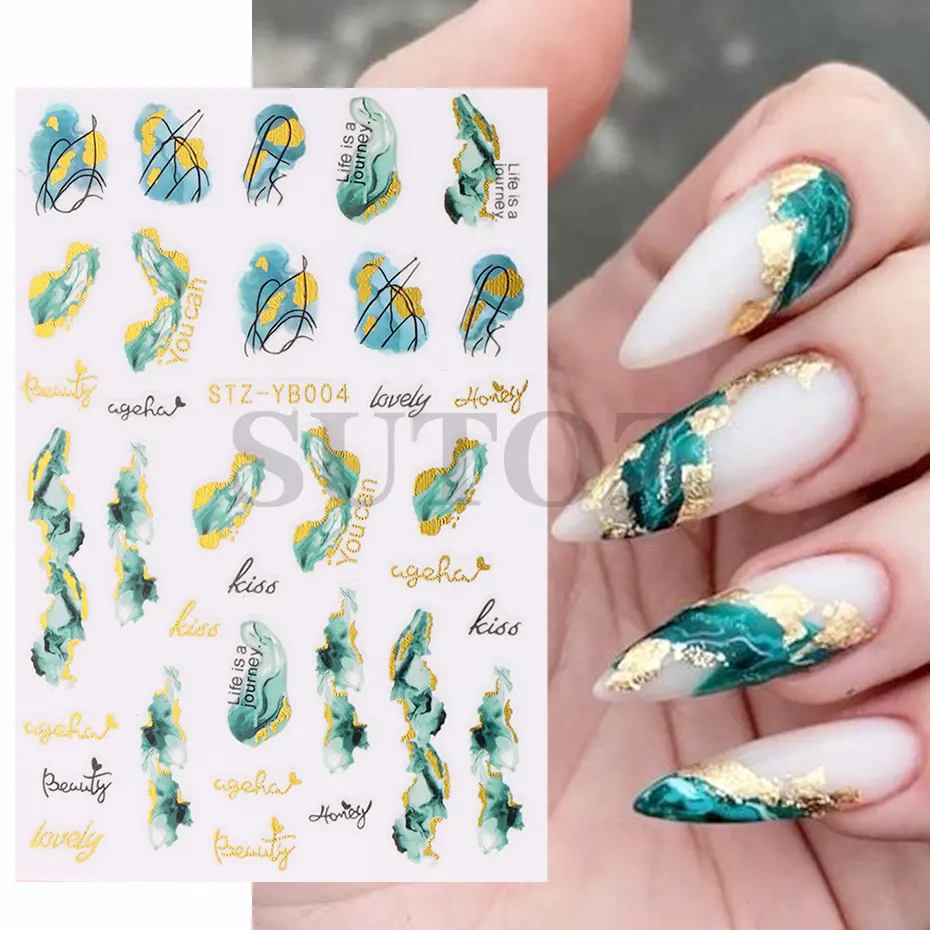 Yüksek kalite profesyonel 3D renkli geometrik Nail Art etiketler su transferi tırnak çıkartmaları tırnak sanat için