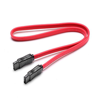 Kabel Data Serial SATA 3.0 SSD 7P-7P Kepala Lurus Selubung PVC Magnetik 0.5m Konduktor CCA Pipih Merah Komputer