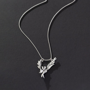 <b>Angel</b> Pendant Necklace Stainless Steel Wings Cartoon Design Unisex Sweater Chain <b>Gift</b> Jewelry - Product Image 1