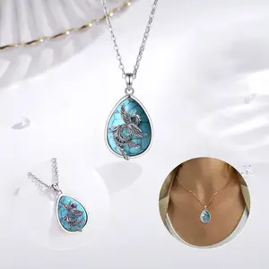 Merryshine 925 Sterling silver turquoise stone phoenix bird pendant necklace for women