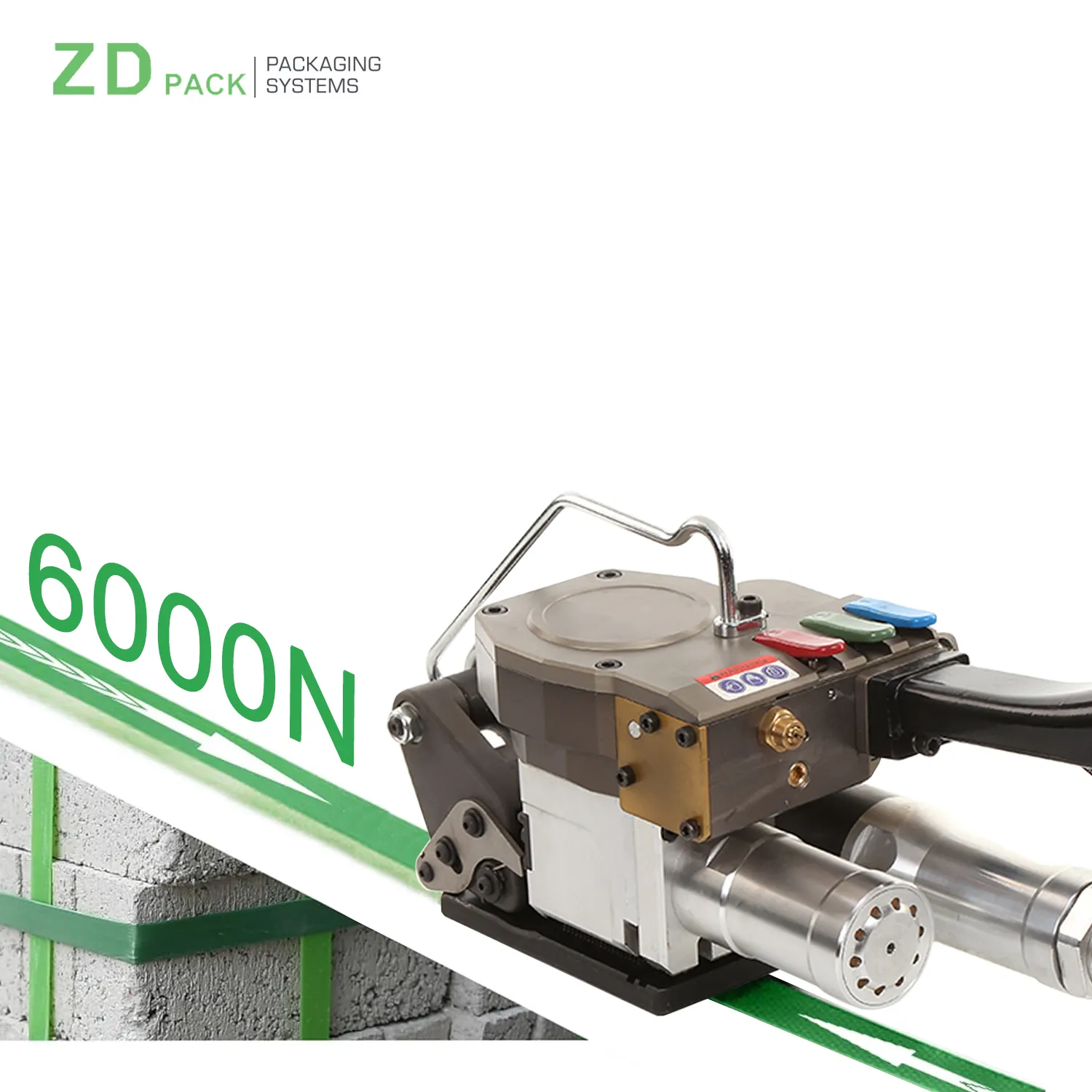 Fuerza máxima de tensión 6000N máquina de embalaje de paquetes de mano de bajo ruido para herramienta de flejado neumático PET de 32mm con botón de tensión