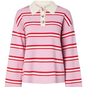 Casual <strong>Polo</strong> Women Sweater <strong>Lady</strong> Stripe <strong>Jumper</strong> Turn-down <strong>Neck</strong> for Spring - Product Image 2