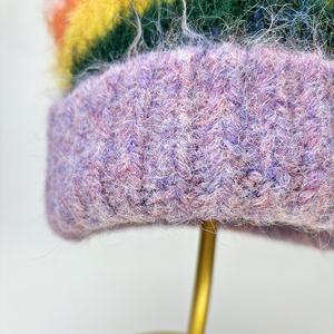 หมวกถังขนสัตว์อบอุ่นแบบย้อนยุคสไตล์ญี่ปุ่นพร้อมหูแมวน่ารักสีตัดกันผ้ากำมะหยี่ถักลายทางอุปกรณ์เสริมสำหรับอากาศหนาว - Product Image 3