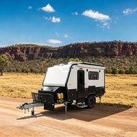 Caravane tout-terrain EcoCampor 12FT avec douche, toilettes, cuisine, panneau solaire, climatiseur, remorque compacte pour le camping
