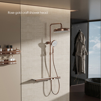 Ensemble de douche triple fonction en laiton brossé or rose, avec surpression et hauteur réglable, pour salle de bain, maison, hôtel, appartement, céramique