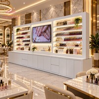 Étagère murale pour salon de beauté avec tiroirs, éclairage LED, présentoir à vernis à ongles, étagère à cosmétiques pour la décoration intérieure des magasins de détail