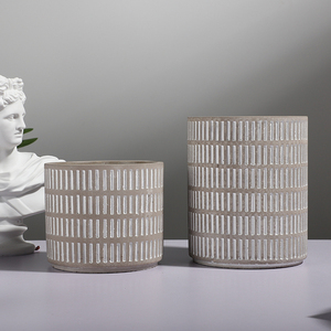 Vasi <span class=keywords><strong>in</strong></span> Ceramica per Piante con <span class=keywords><strong>Design</strong></span> <span class=keywords><strong>in</strong></span> Rilievo Opaco Stile Nordico Cilindrico <span class=keywords><strong>in</strong></span> <span class=keywords><strong>Cemento</strong></span> per Patio e Balcone - Product Image 4