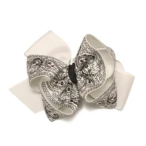 new style printed ribbon hair bows fashion children bowknot hair clip for party
