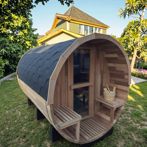 للبيع بالجملة من المصنع مباشرة ساونا كبيرة حمراء * من 6 أشخاص ببرميل من خشب الأرز مستدير ساونا برميل شرفة خشبية لشرفة الفيلا - Product Image 1
