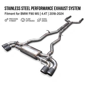 ท่อไอเสียแบบ Catback สแตนเลส Vortex พร้อมวาล์ว สำหรับ BMW M5 F90 4.4T S63 V8 ปี 2018-2024 ปลายท่อสีดำด้านแบบ Quad เชื่อม TIG พร้อมขาแขวน - Product Image 1