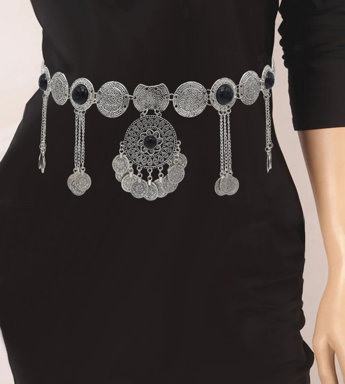 빈티지 코인 태슬 허리 체인 메탈 뱃춤 바닷가 스타일 바디벨트