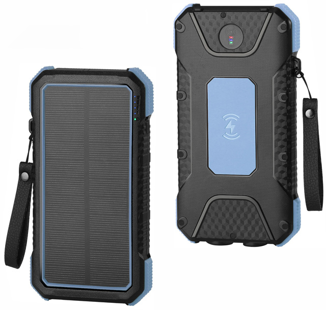 20000mAh Solar Wireless Li-Polymer Power Bank PD18W Fast Charging 3 USB Outputs Flashlight SOS Light Portable Outdoor Emergency