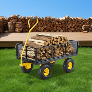 Steel Garden Cart 900 Lbs Capacity 10 Inch Tires Removable Mesh <b>Sides</b> Outdoor Utility Wagon Heavy Duty Yard Cart - Product Image 2