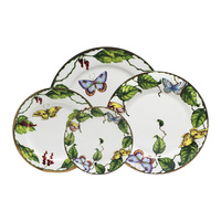 Service de table vintage en porcelaine fine à motif floral papillon, assiette de présentation en céramique motif feuille verte de jardin, tasse à café et bol en porcelaine pour hôtel
