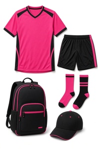 Pink Black Soccer Jersey Kit With Shorts <b>Socks</b> Backpack And Cap Unisex Adult All Season Athletic Wear - Product Image 5