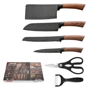 GOODA stokta 6 adet yüksek karbon çelik doğrama şef soyma mutfak bıçakları seti yapışmaz kaplama bıçak seti hediye kutusu