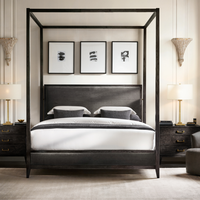 Lit à baldaquin moderne personnalisé en chêne massif noir pour chambre à coucher