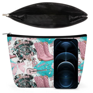 Pochette de maquillage personnalisée à imprimé cowgirl western, sac de toilette imperméable en PU avec fermeture éclair, sac de rangement pour voyage, pour femmes - Product Image 5