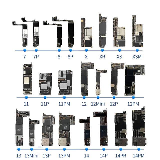 Original Unlocked 64G/128G/256G for iPhone Logic Board for SE2 XS XR 11 12 13 14 15 16 Plus Mini Pro Pro Max Models & Sizes