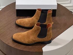 <span class=keywords><strong>Botas</strong></span> Chelsea de Tobillo de Lujo Personalizadas para Hombre en Gamuza de Cuero Genuino <span class=keywords><strong>Amarillo</strong></span> Estilo Occidental Zapatos de Vestir para Otoño Invierno Talla Grande - Product Image 4