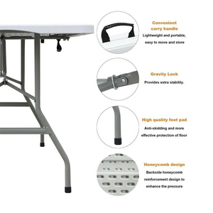 <span class=keywords><strong>Table</strong></span> à manger pliable en plastique blanc avec structure métallique, <span class=keywords><strong>table</strong></span> robuste portable pour les événements en plein air, les fêtes, les mariages, la restauration - Product Image 3