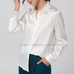 Blusa de Manga Larga para Mujer, Informal, de Seda y Algodón, Transpirable, para Primavera y Verano, con Logotipo Frontal - Product Image 2