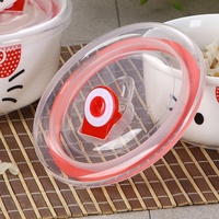 Bol en céramique pour la conservation des aliments, 5/6 pouces, compatible micro-ondes, boîte à lunch pour réfrigérateur, couvercle hermétique, motif floral, nouveau bol de style chinois