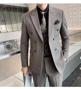 <span class=keywords><strong>Costume</strong></span> d'Affaires Noir Croisé Sur Mesure Vente en Gros, <span class=keywords><strong>Costume</strong></span> de <span class=keywords><strong>Mariage</strong></span> Haut de Gamme Rayé Couleur Café pour <span class=keywords><strong>Homme</strong></span> - Product Image 4