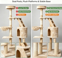 Arbre à chat multi-niveaux avec condo, hamac et poteaux en sisal pour chats, vente en gros, OEM, logo personnalisé, marque privée, fournisseur pour animaux de compagnie, commande en gros, MOQ