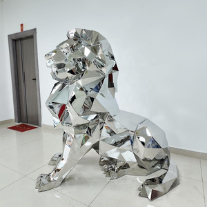 Sculpture de lion à finition miroir, statue d'animal en résine, décoration artistique pour la maison, artisanat - Product Image 1