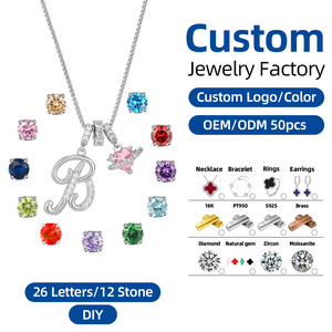 สร้อยคอจี้ตัวอักษรภาษาอังกฤษแบบกำหนดเอง 26 ตัวอักษรสำหรับผู้หญิง พร้อมจี้รูปหัวใจประดับพลอยประจำเดือนเกิด 12 แบบ สร้อยคอ DIY ส่วนตัว ของขวัญวันเกิด วันแม่ เครื่องประดับ Tiktok - Product Image 1