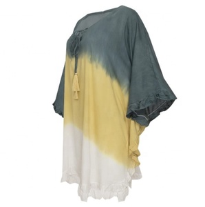 Robe Bohème Dégradée en Mousseline pour Femme, Col V, Manches Longues, Ourlet Volanté, Coupe Ample, Longueur Midi, Tie-Dye, Respirante, Écologique, Tenue Décontractée d'Été - Product Image 3