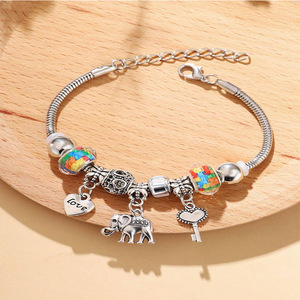Bracelet à perles DIY Panjia, chaîne en cuivre réglable, pendentif croix <span class=keywords><strong>Dora</strong></span>, éléphant, amour, clé, incrusté de diamants, tendance, pour cadeau - Product Image 3