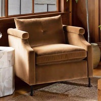 Fauteuil d'appoint rectangulaire de luxe pour hôtels, en velours et garnissage en éponge, idéal pour les salons et les espaces de détente.