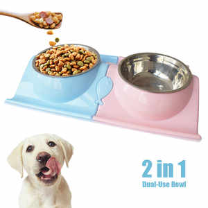 Bol double personnalisable pour chats chiens Pot de nourriture pour chat rose et bleu Fournitures pour animaux de compagnie - Product Image 2