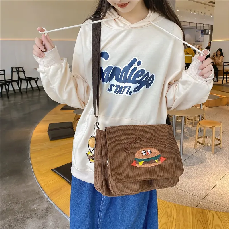 Women Mini Cute Canvas Shoulder Corduroy Cloth Keys Borsa a Tracolla Phone Outside Pocket Sling Crossbody Purse Messenger Bag